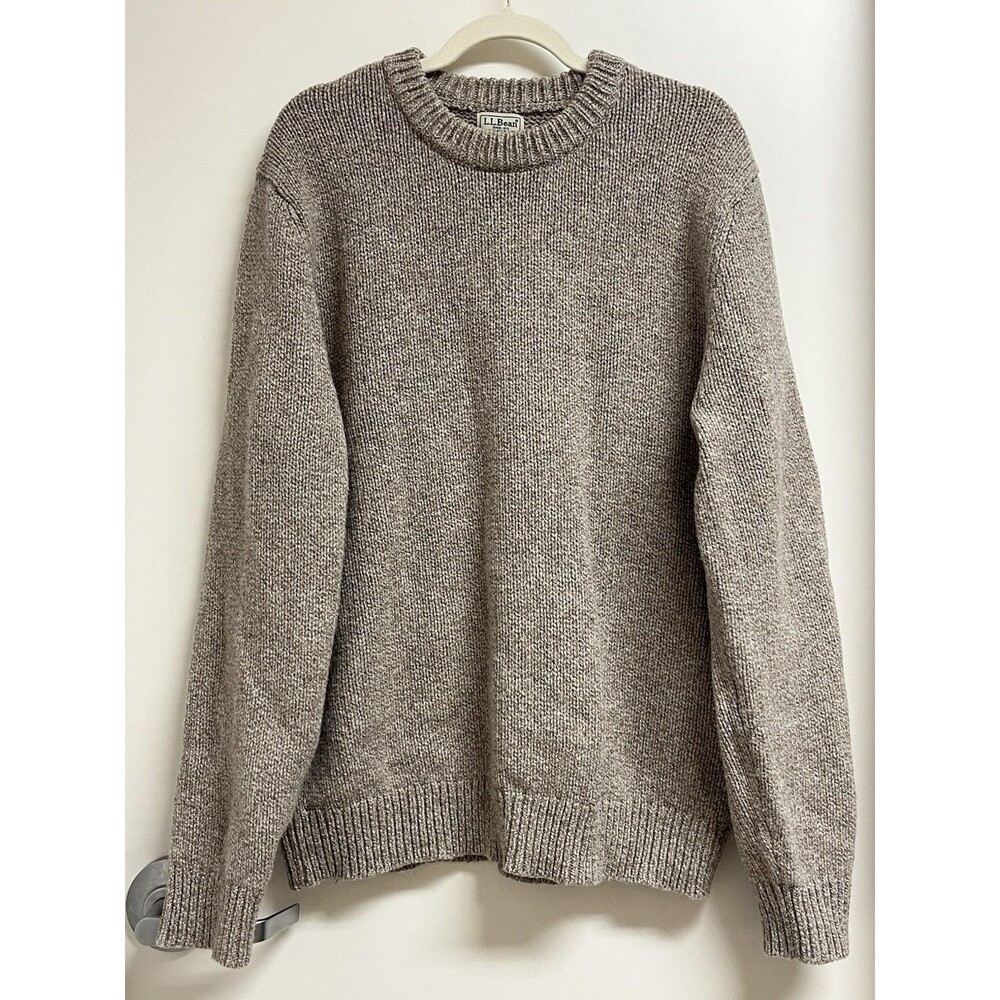 L.L. Bean Mens 100% Lamb Wool Crew Neck Knit Sweater Fisherman Ragg XL